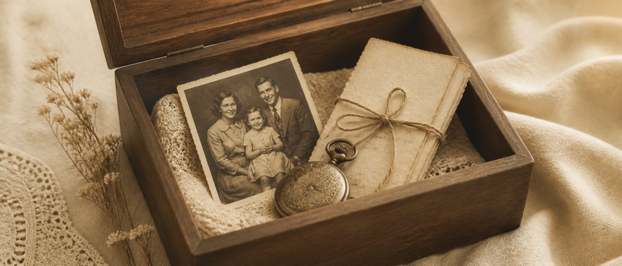 Keepsake box representing saved photos and family mementos