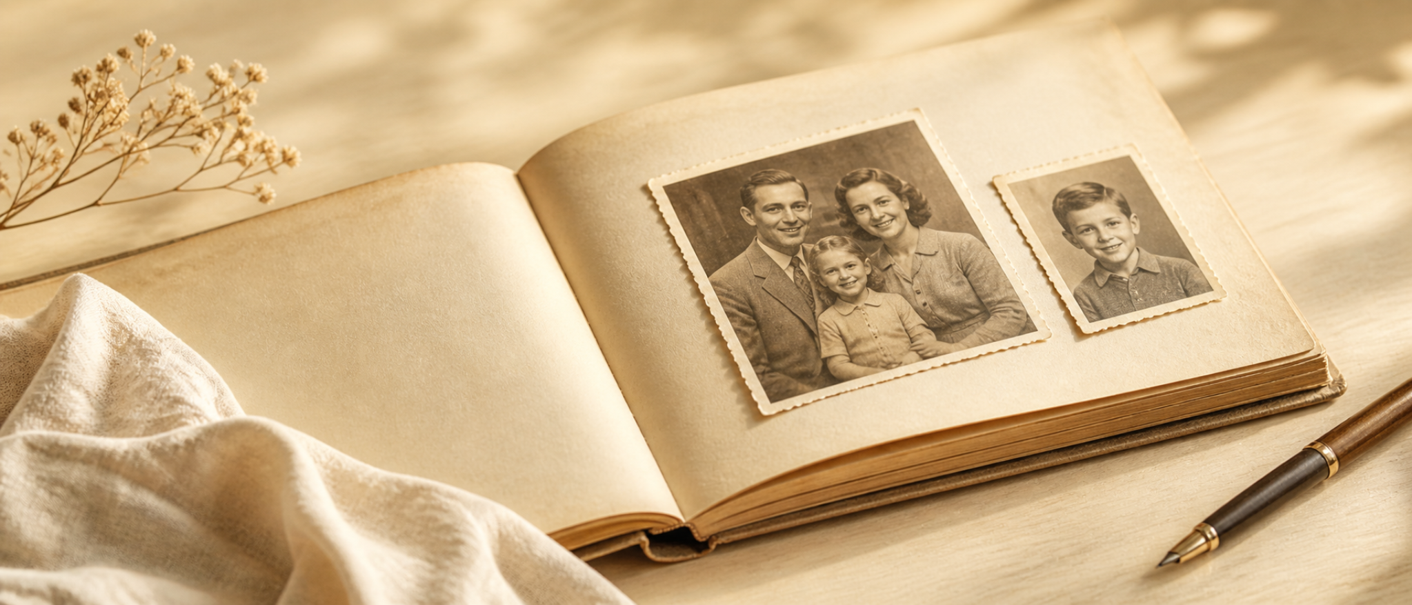 Photo album representing saved family stories